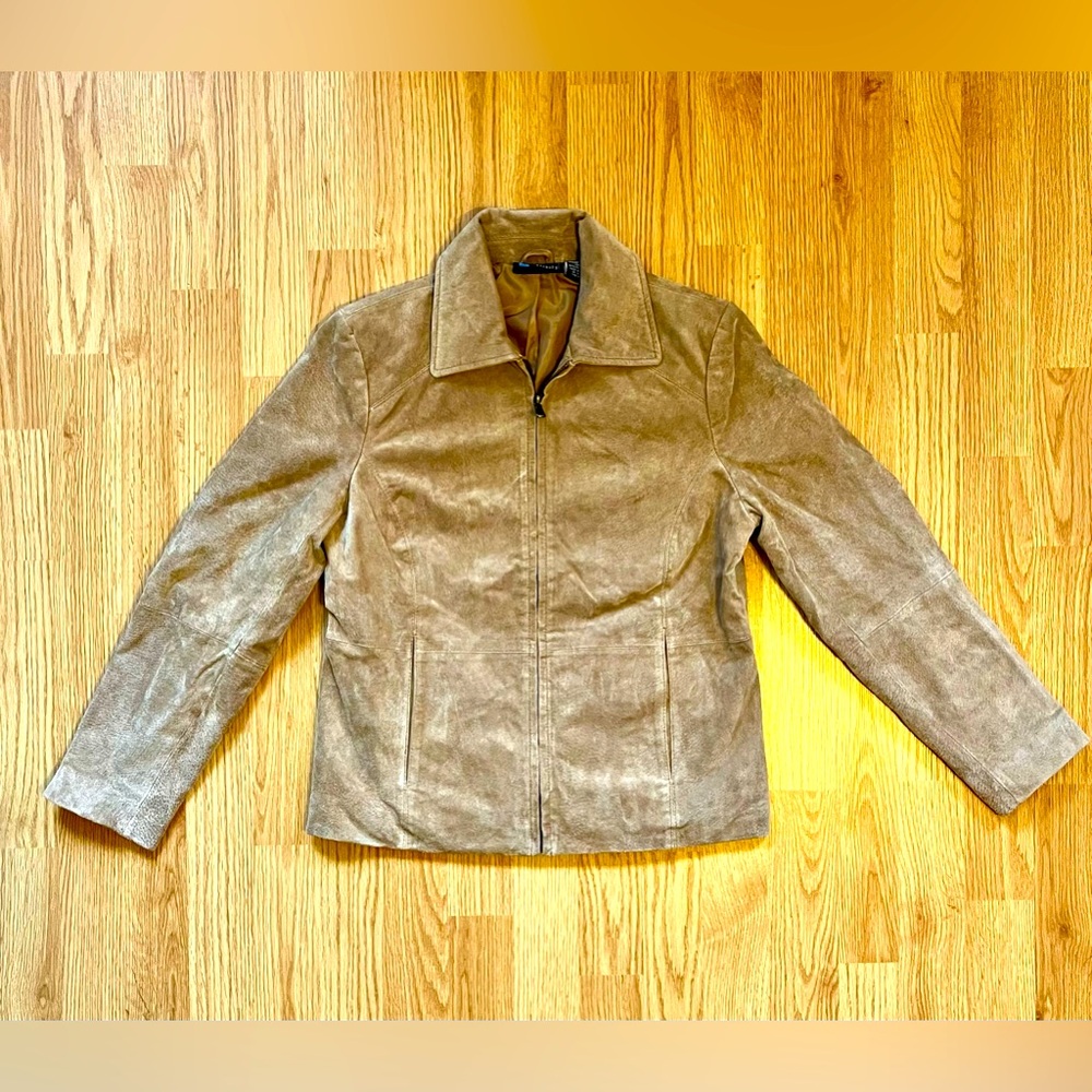 RELATIVITY Tan Suede Leather Jacket WOMEN'S Coat Size Petite Small